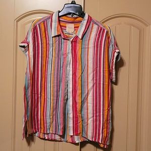 Colorful striped loose fitting button up shirt